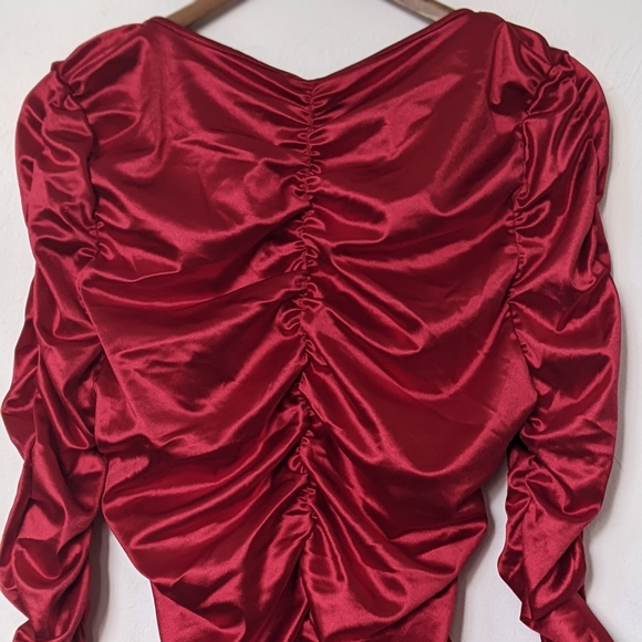 NWT Marc New York Women's Ruched long sleeve satin Blouse size L Red ♥️ - Picture 5 of 10